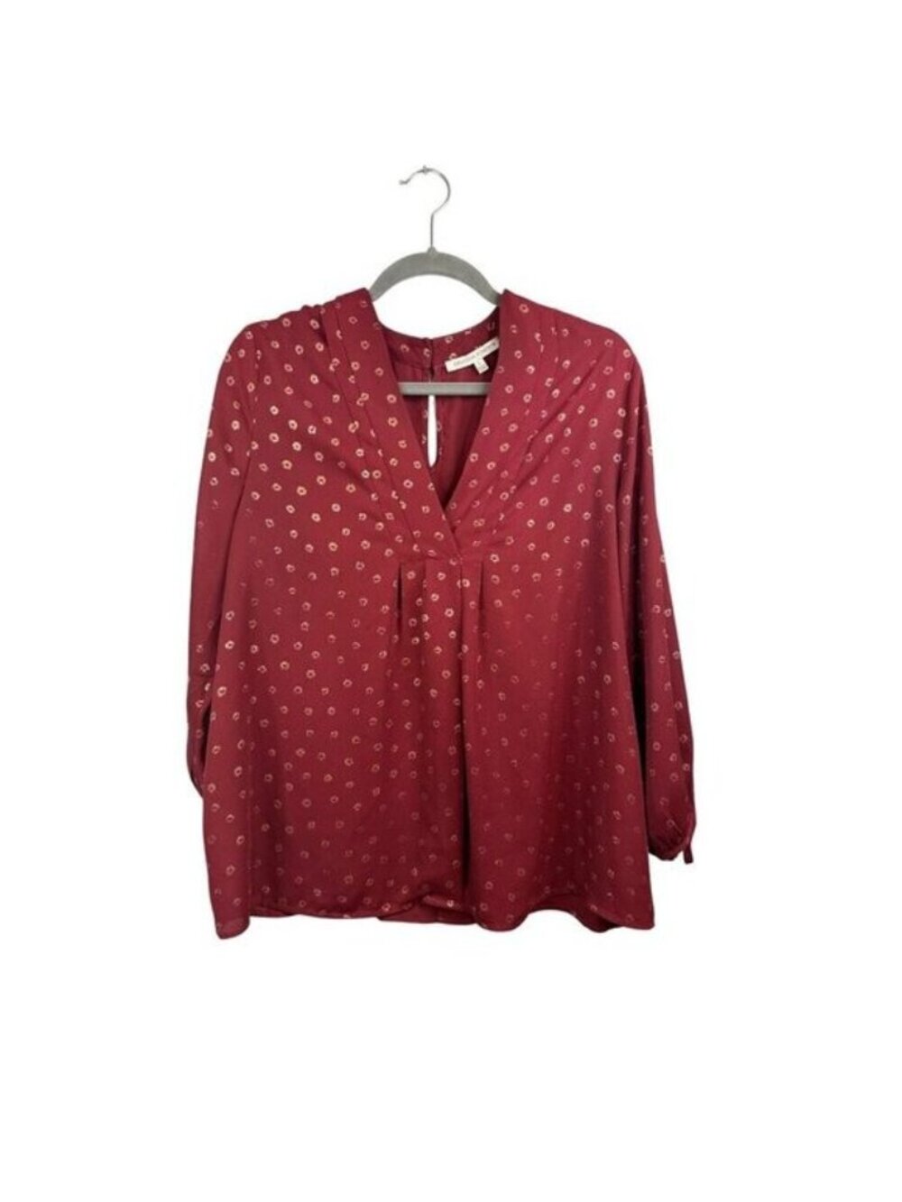 Collective Concepts Red Long Sleeve Floral Print Blouse Size Large 100% Polyeste